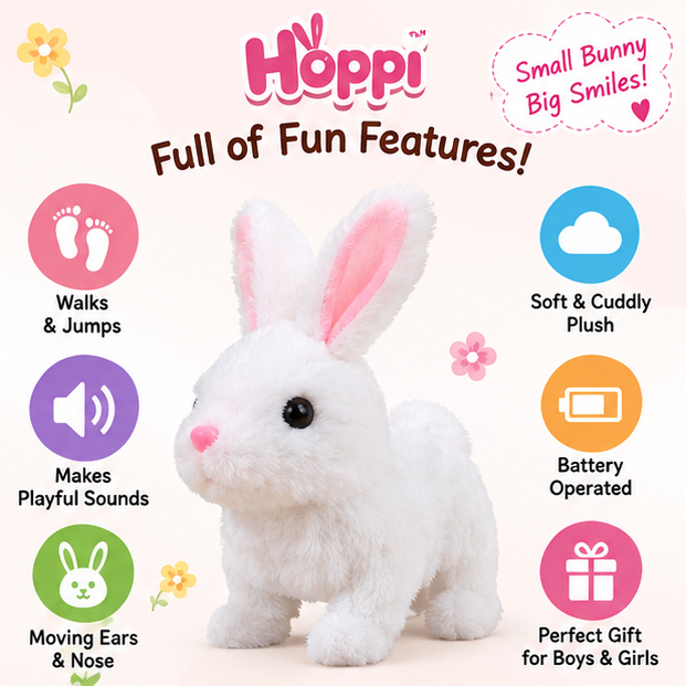 Hoppi Walking & Jumping Rabbit Toy with Sound for Kids | (Free 2 AA Batteries Included)