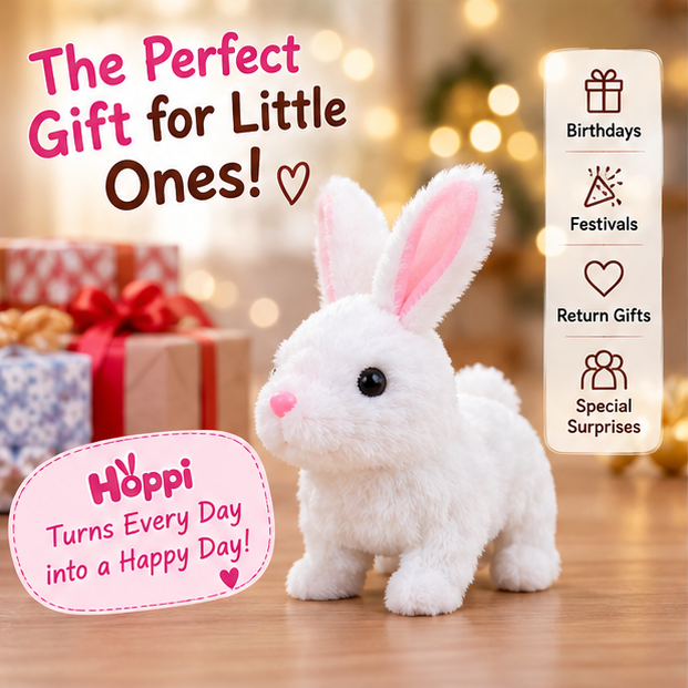 Hoppi Walking & Jumping Rabbit Toy with Sound for Kids | (Free 2 AA Batteries Included)